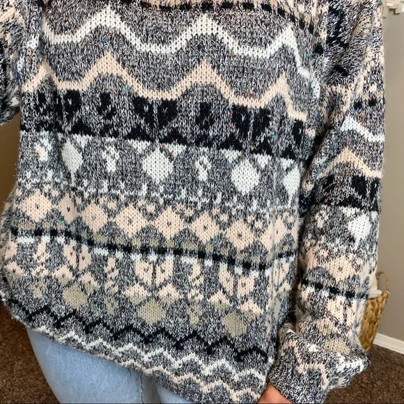 Vintage 80s Slouchy Fair Isle Funky Pattern Crochet Club Sweater - Picture 6 of 8